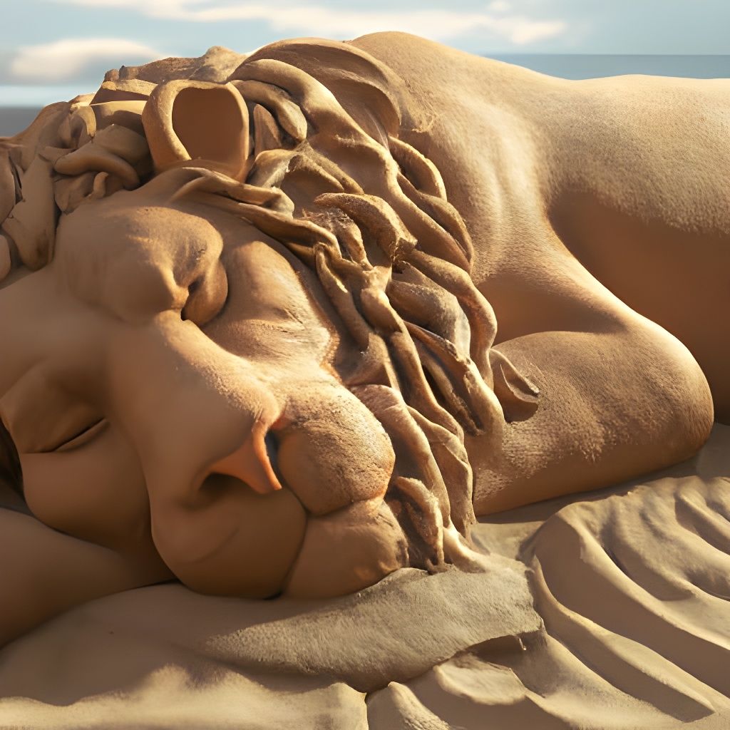 Hyperrealistic 3D Sand Sculpture of Sleeping Lion