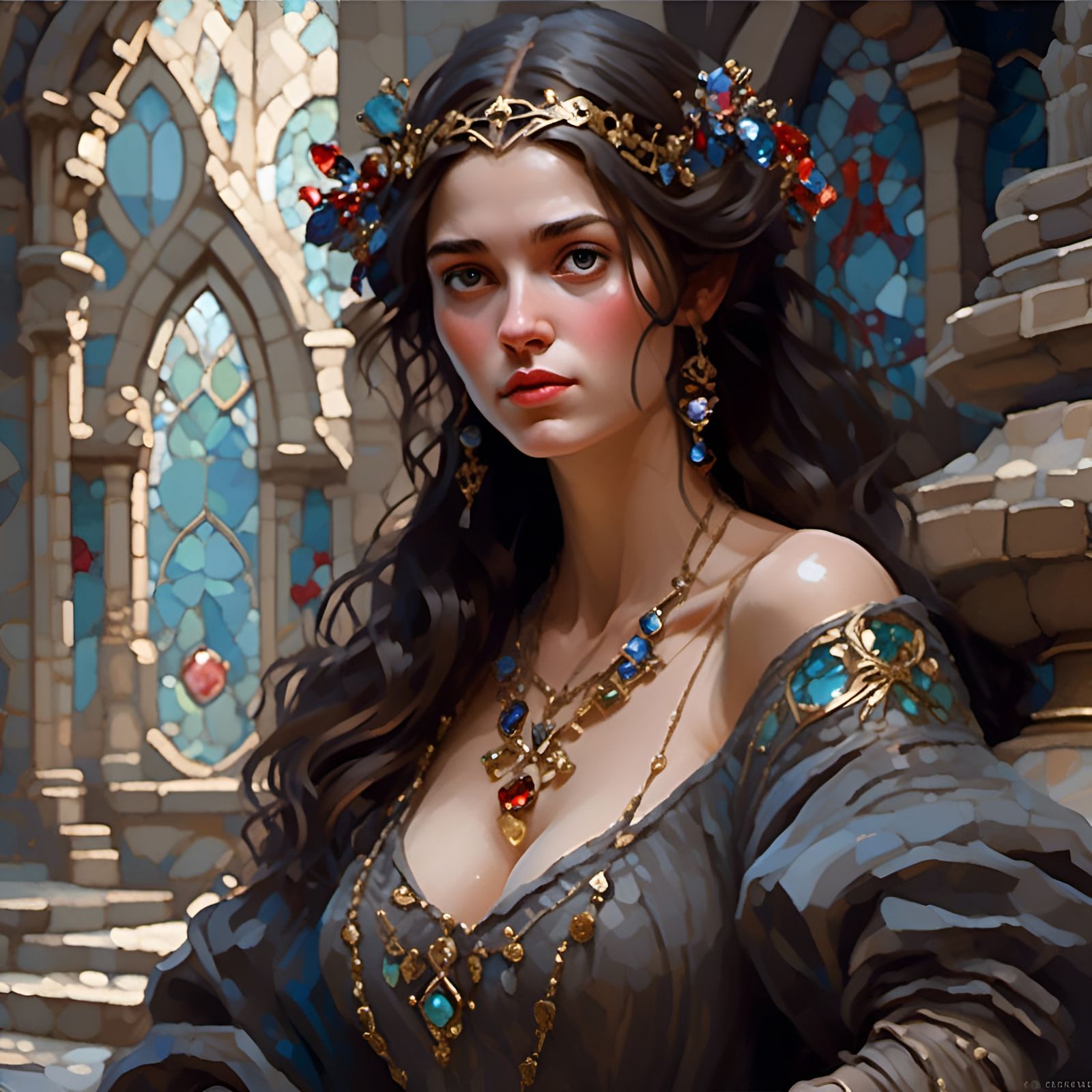 Dark Fantasy Portrait of a Brunette Peasant