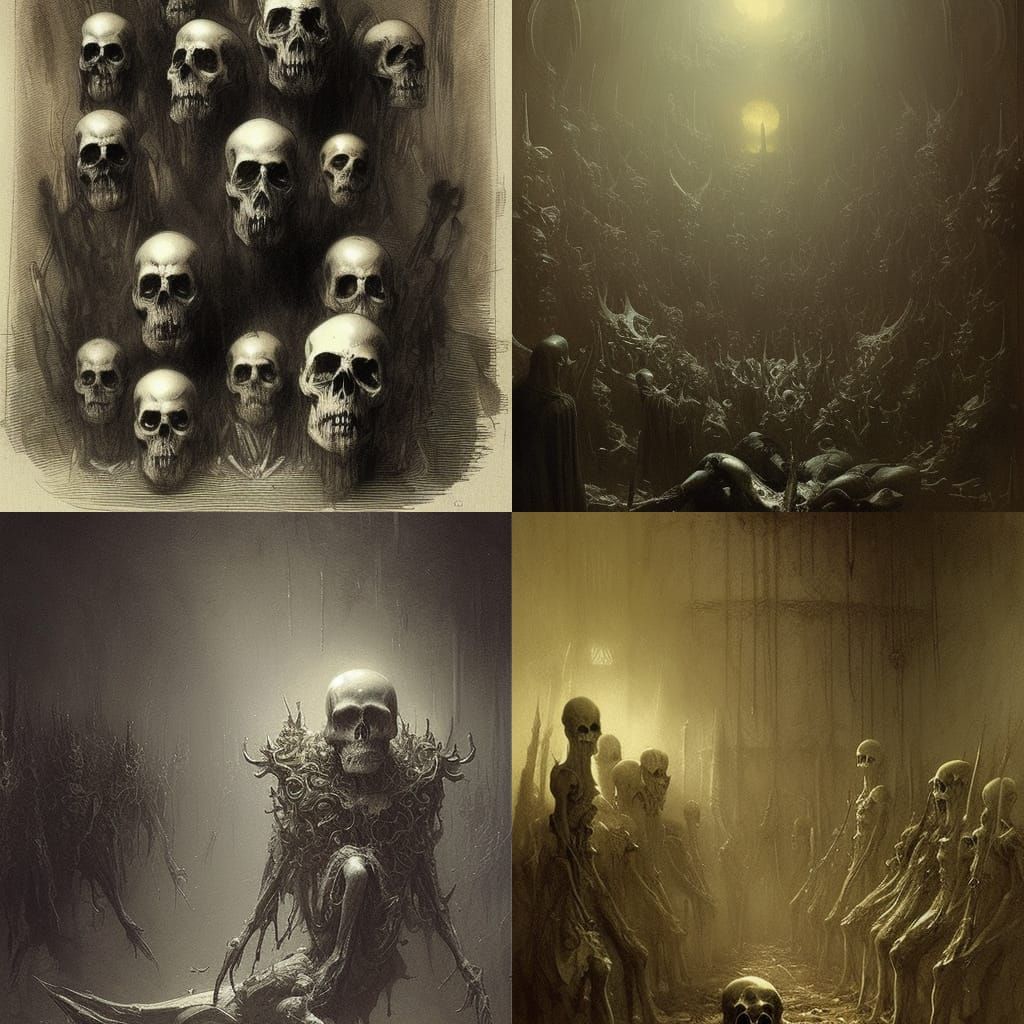 Horror Skulls in Gothic Engraving Style