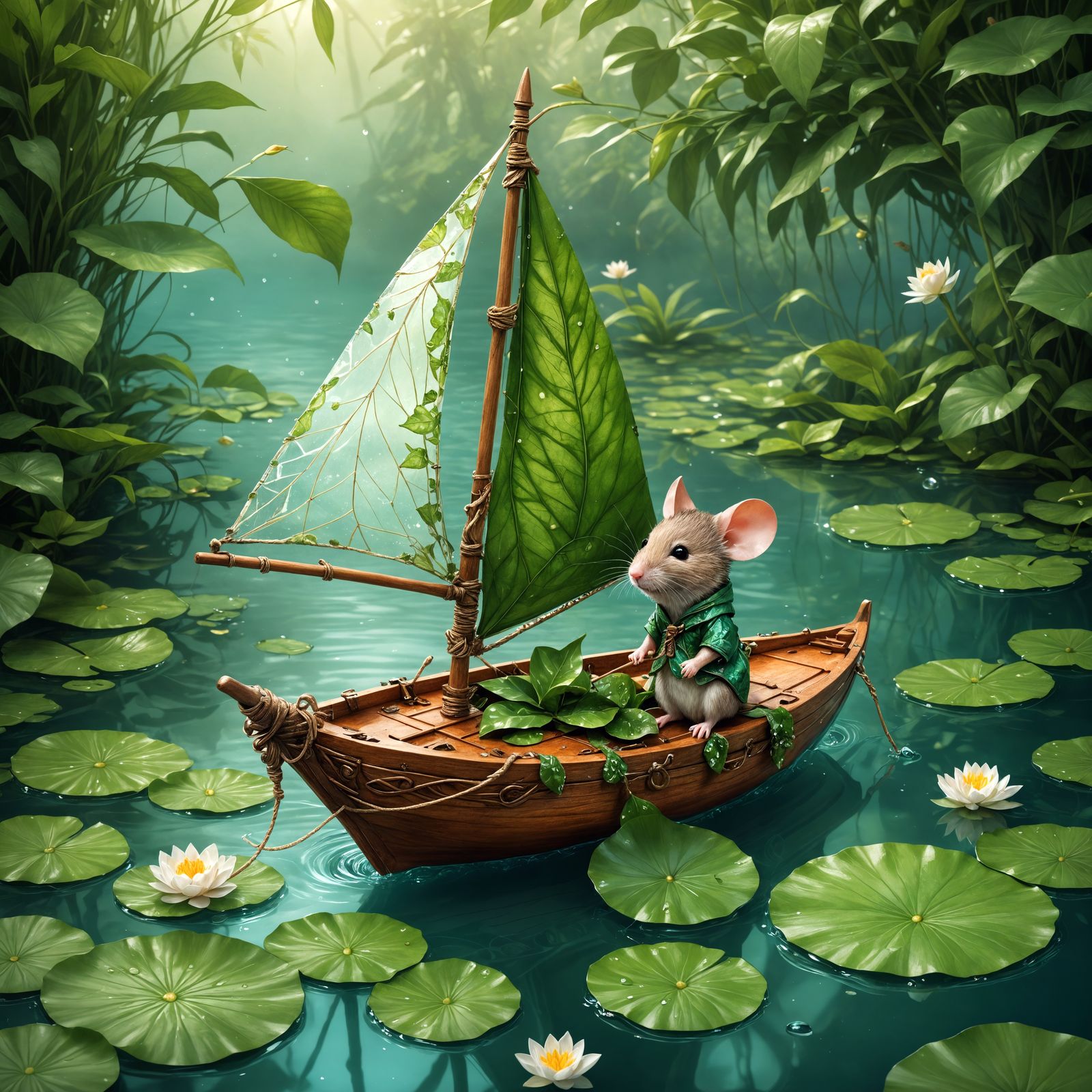 Enchanting Mouse Adventure on Leaf Sailboat