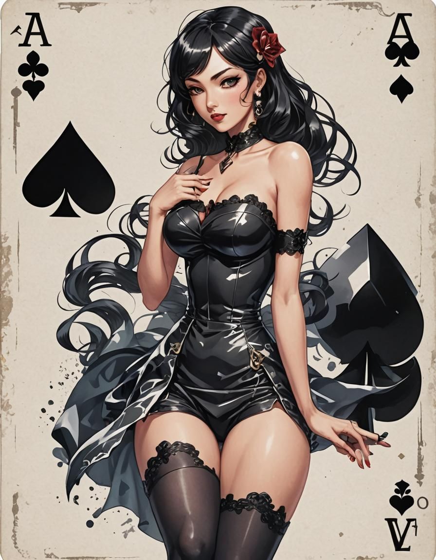 Ace of Spades with Pinup Girl in Anime Style