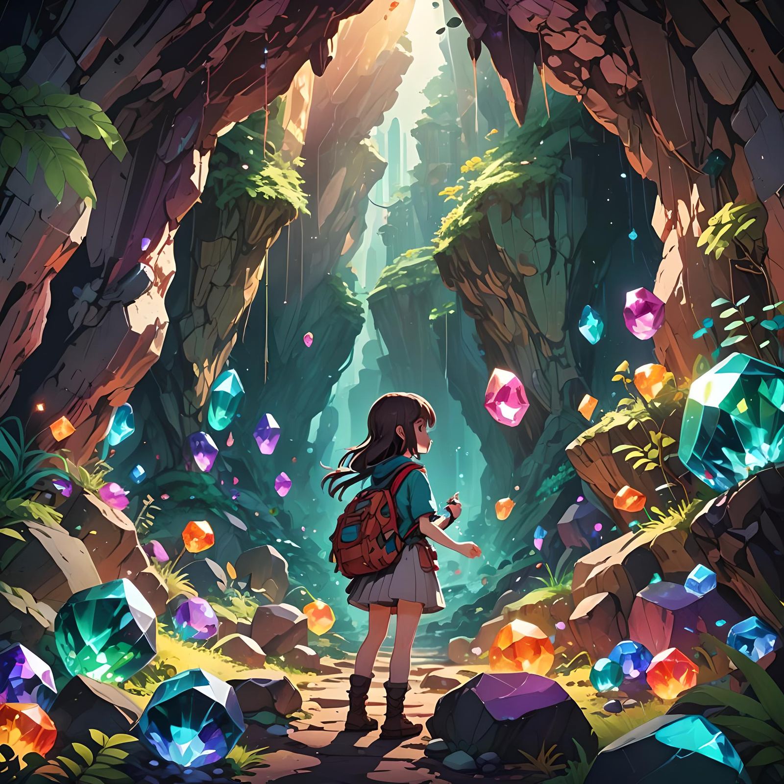 Gemstone Forest Discovery in Anime Style