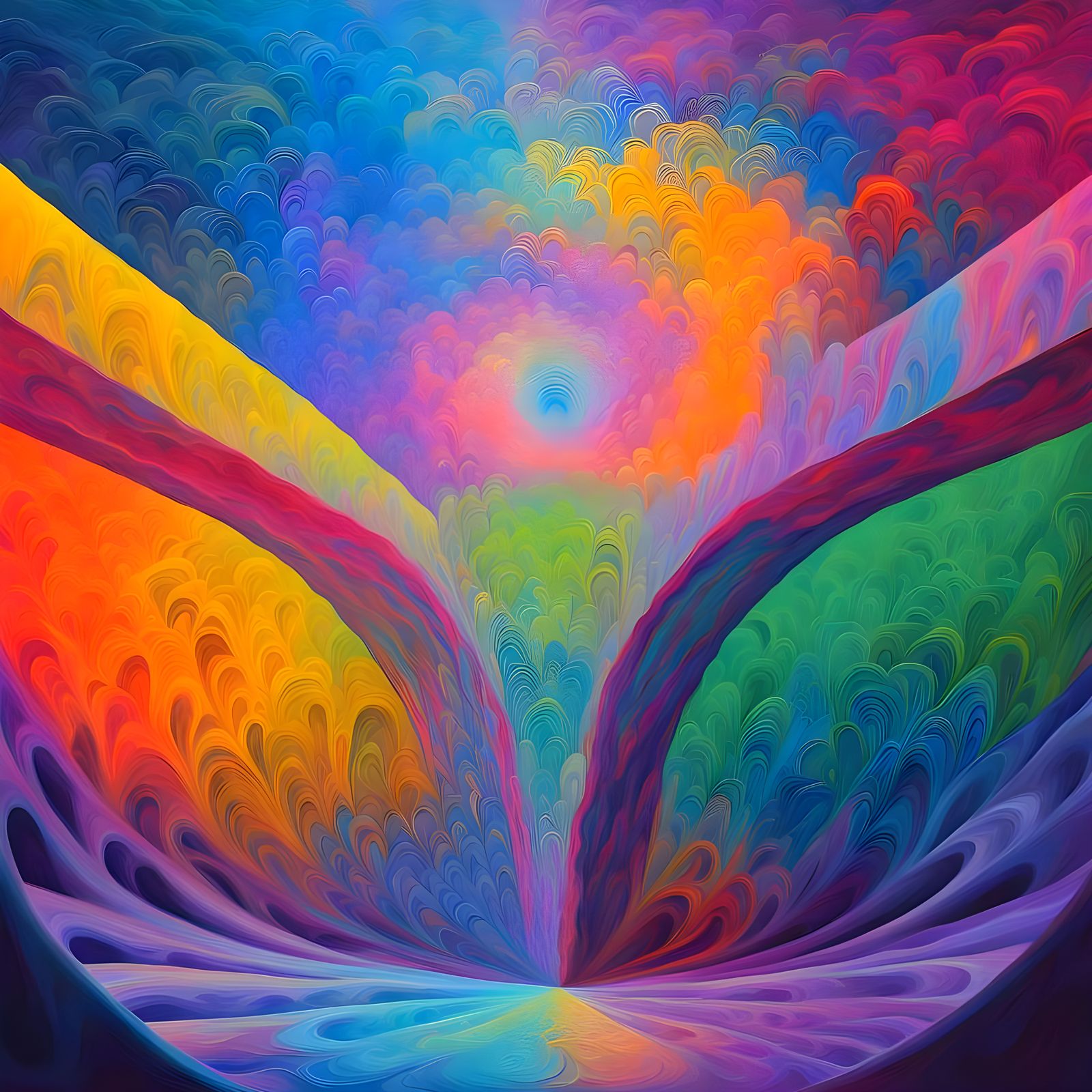 Neon Rainbow Bridge with Fractal Geometry