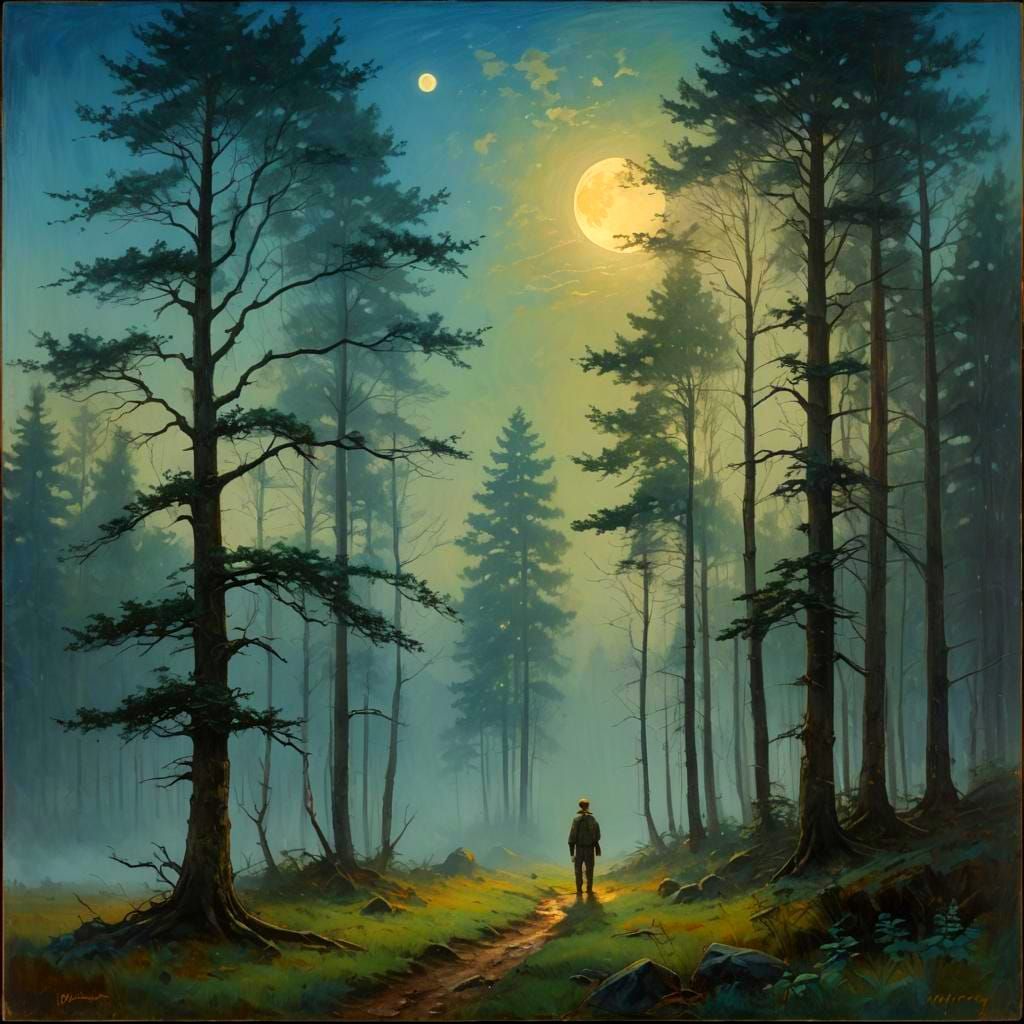 Ethereal Forest Scene at Moonrise