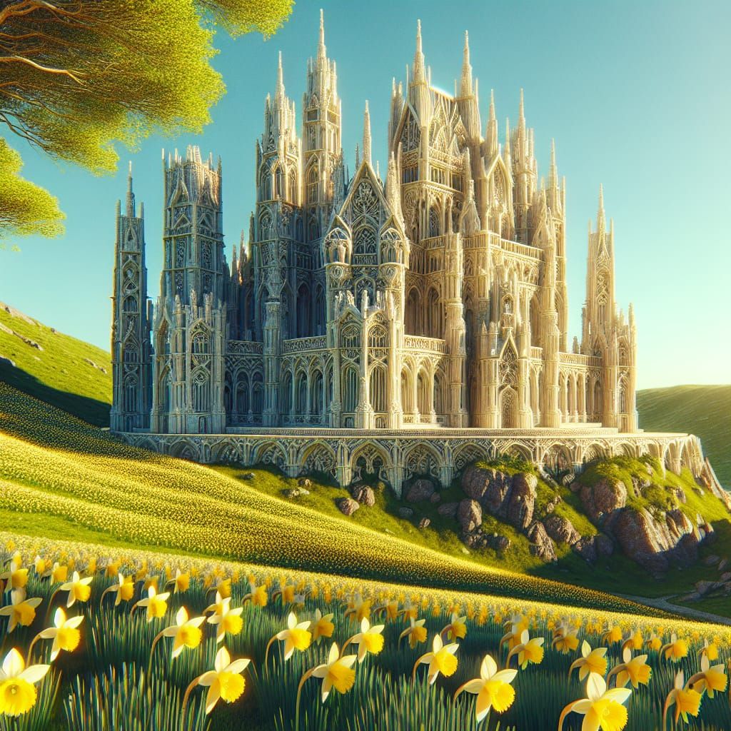 Legrandite Castle on Sunny Hill in Hyper-Realism