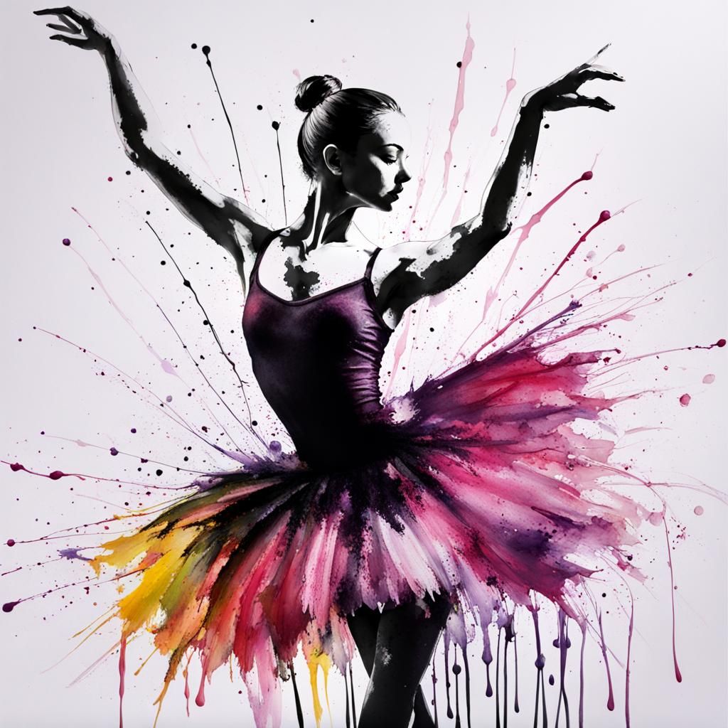 Ink Splash Ballet Dancer Painting