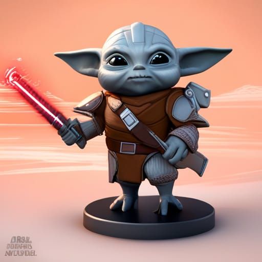Grogu with Darksaber in Mandalorian Steel