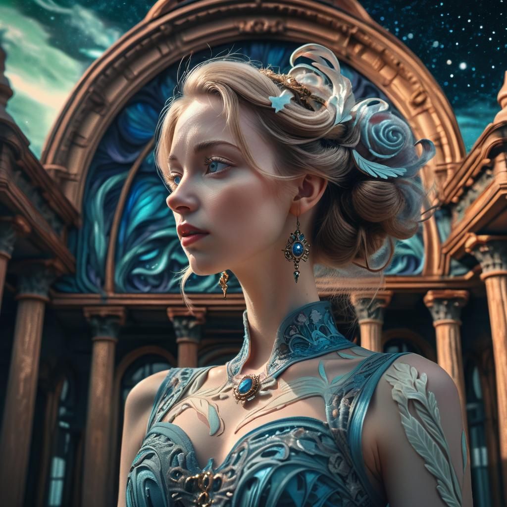 Hyperrealistic Portrait of Tate McRae in Art Nouveau Style