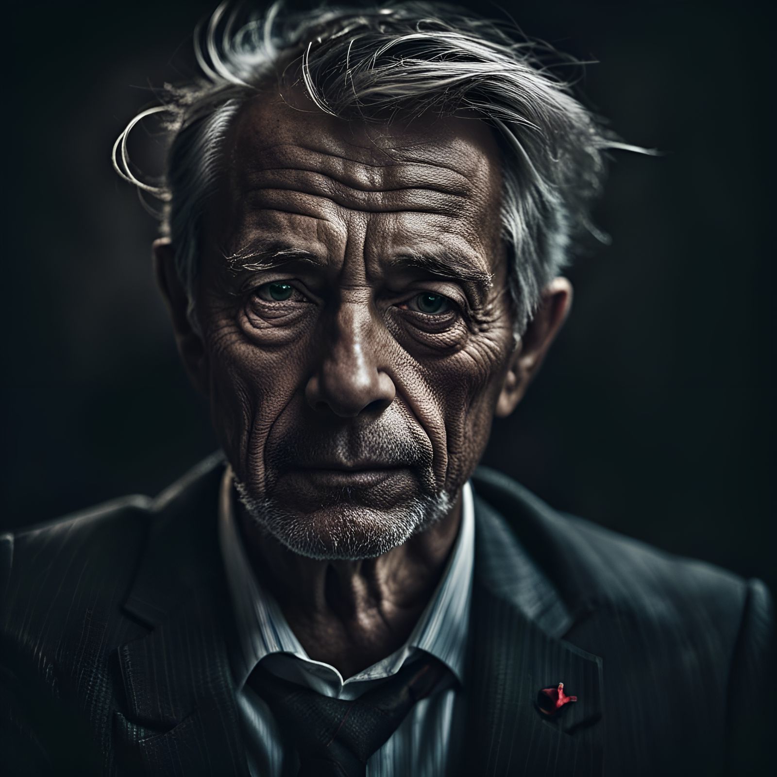 Contemplative Old Man Portrait with Color Splash