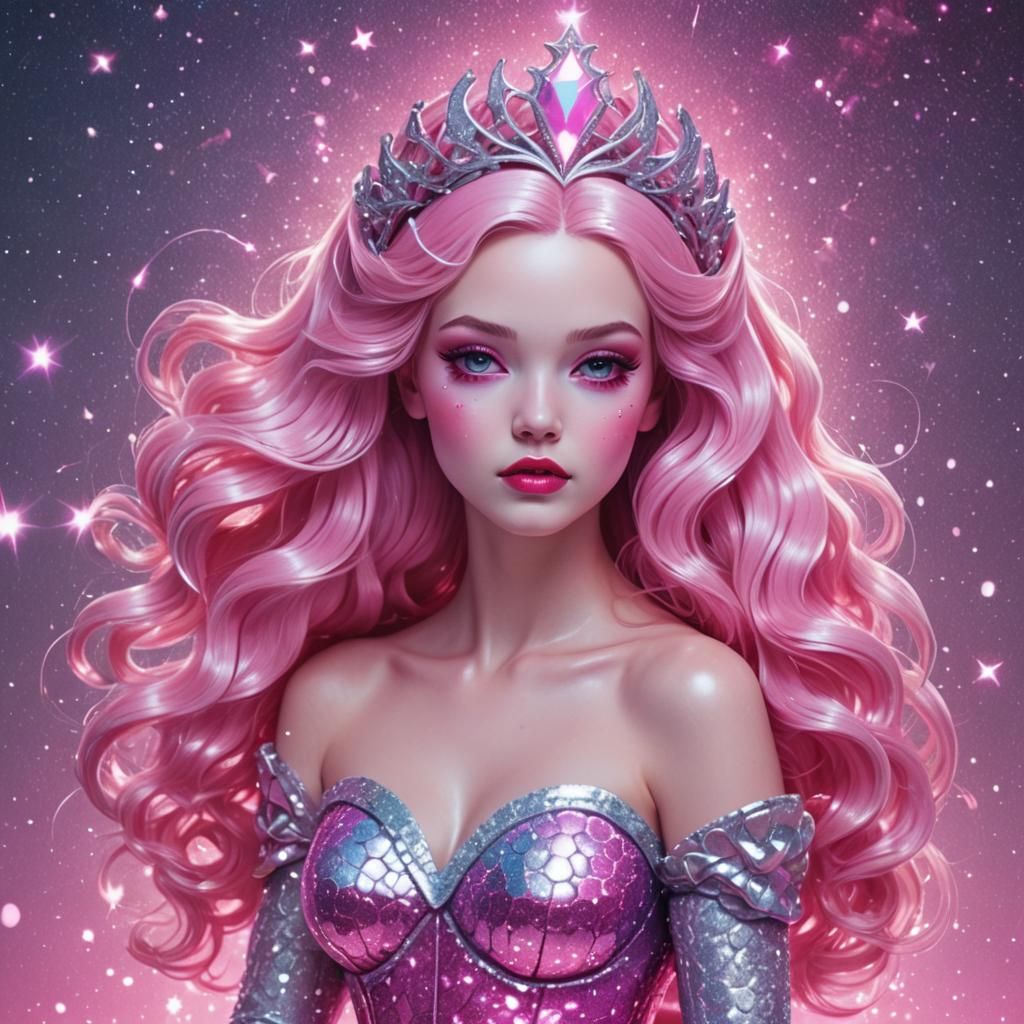 Snow White Space Mermaid with Neon Sparkles