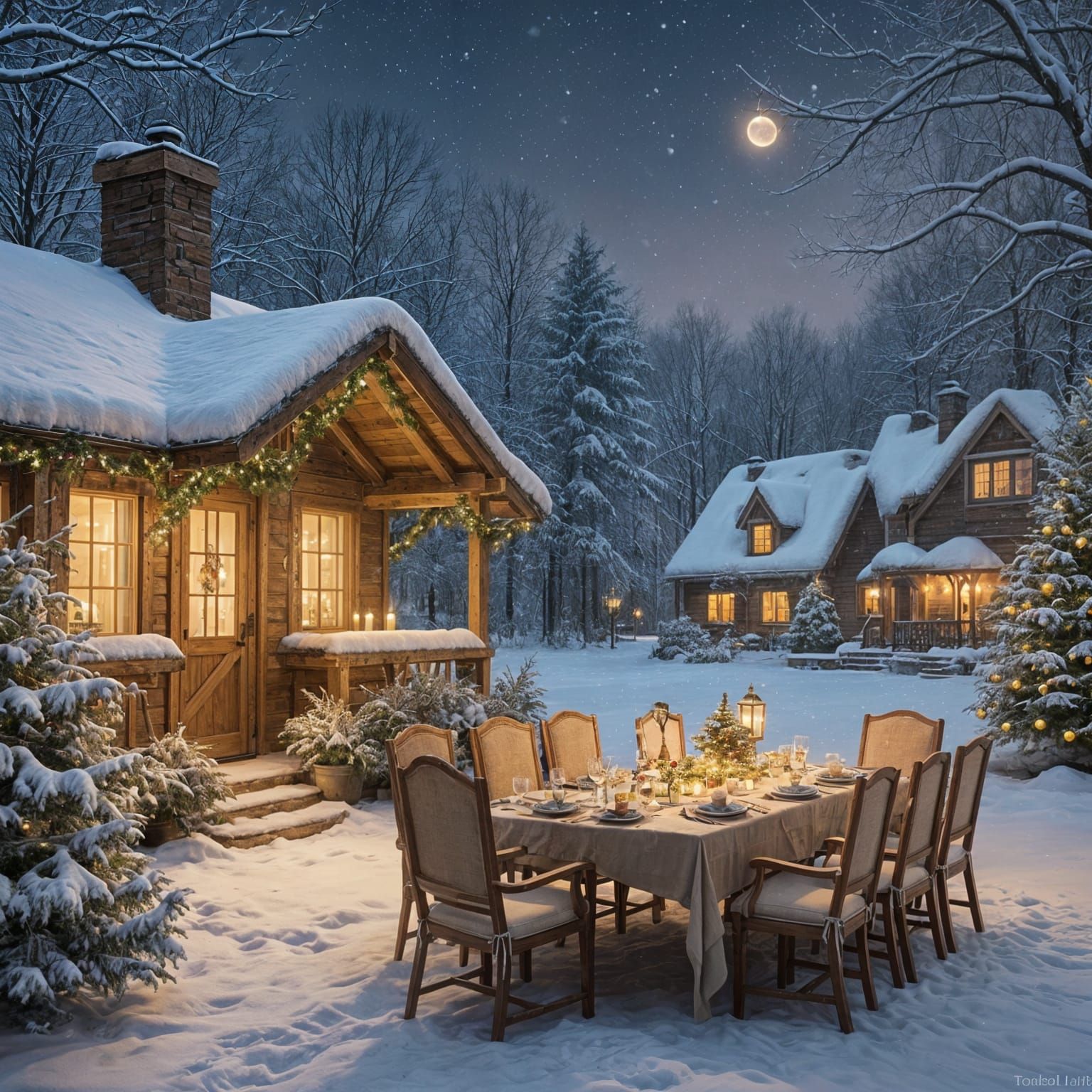 Elegant Winter Holiday Family Gathering in Festive Tent unde...