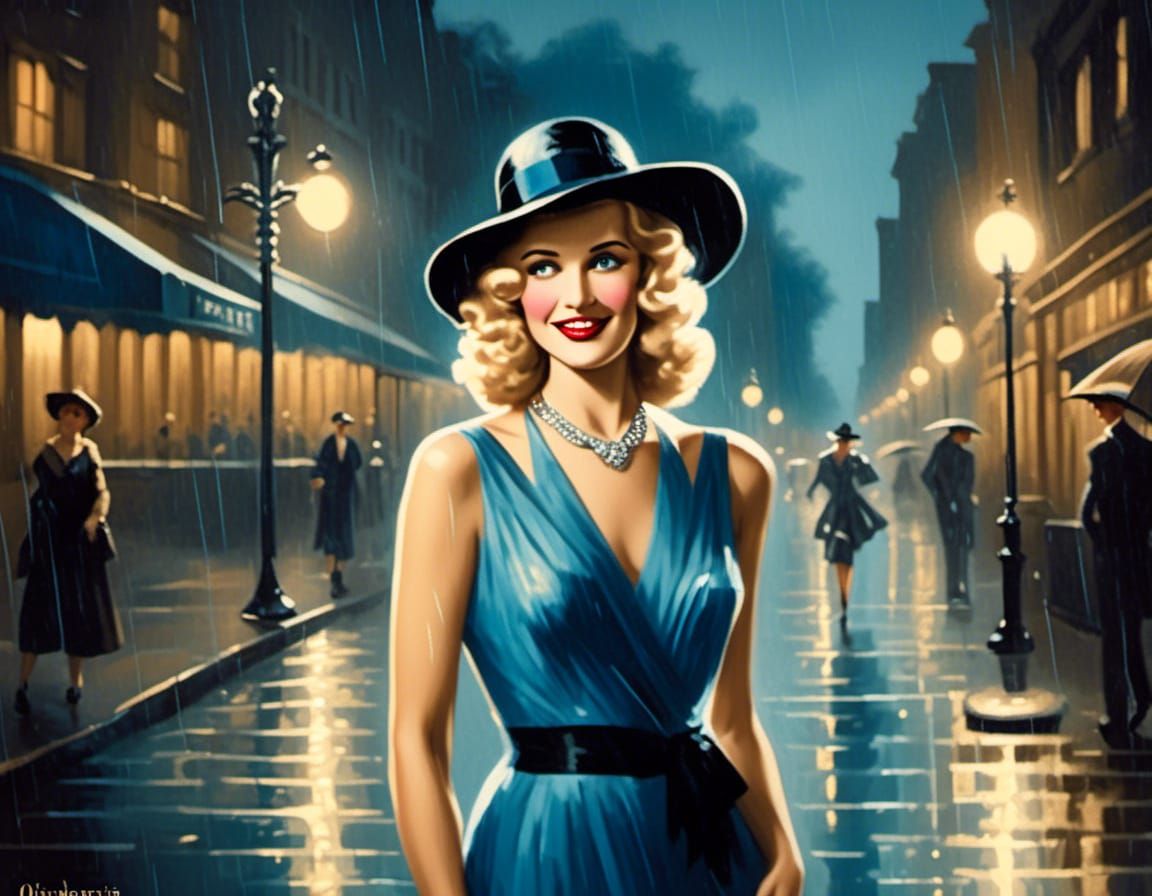 Film Noir Blonde in Blue Dress