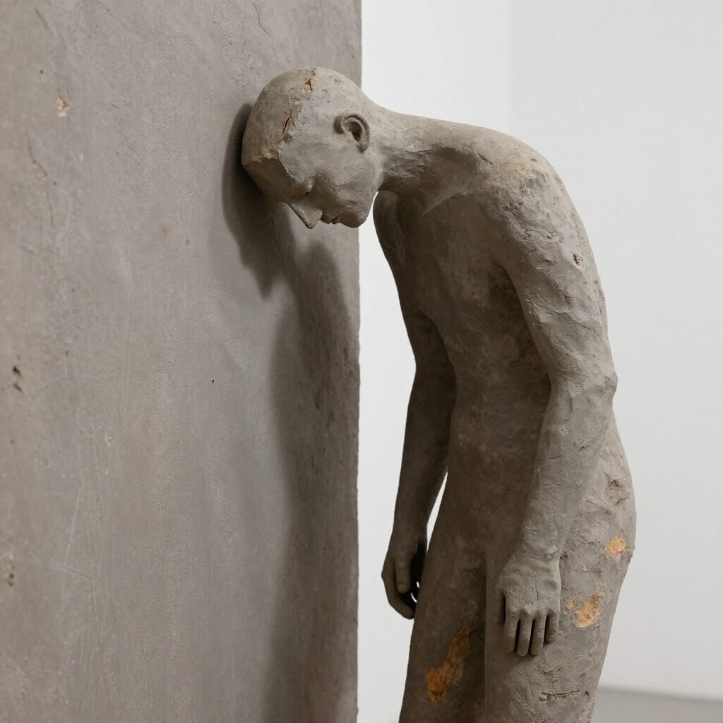 Abstract Clay Figure Against Ceramic Wall