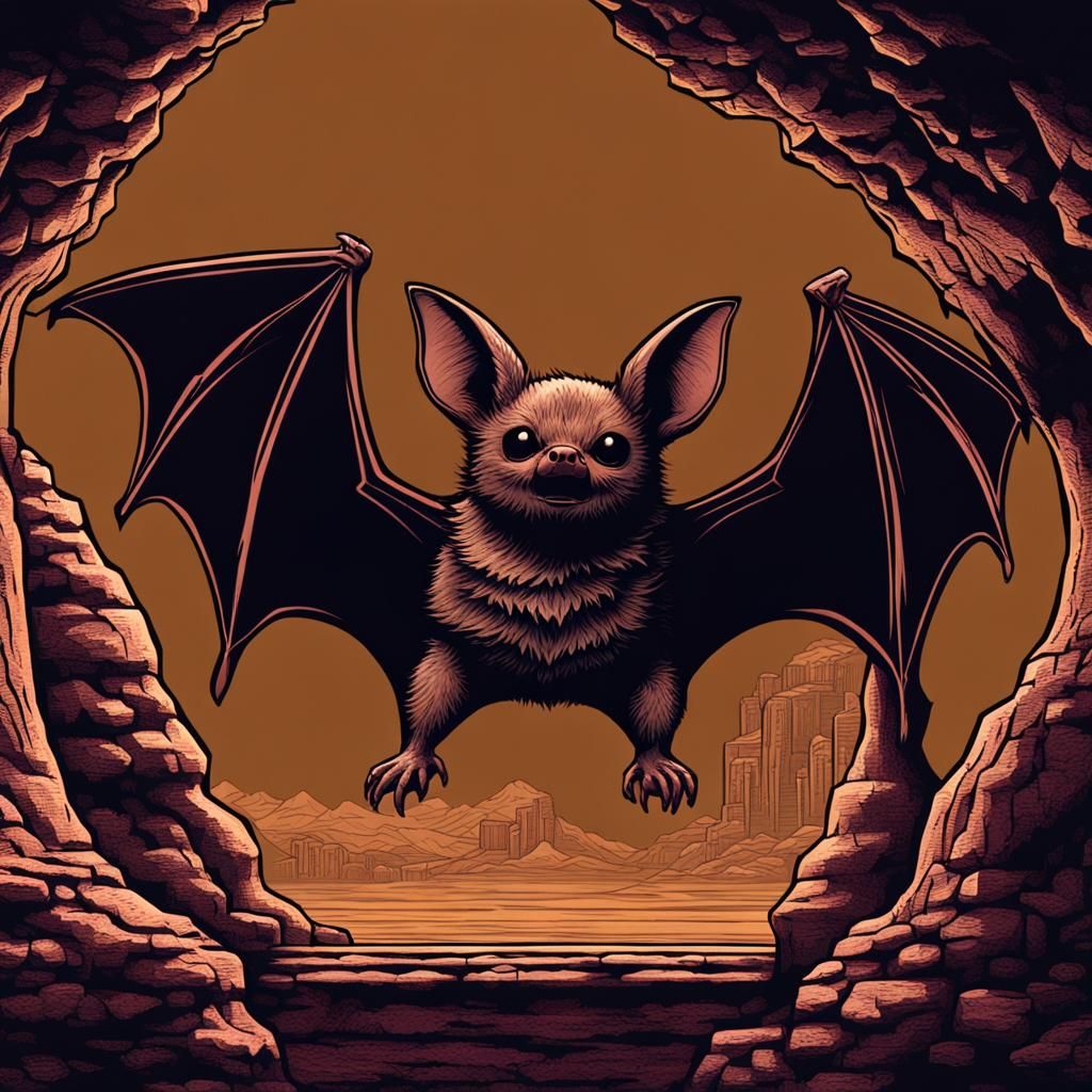 Armless Bat in Vaporwave Cave: Hyperrealistic Image
