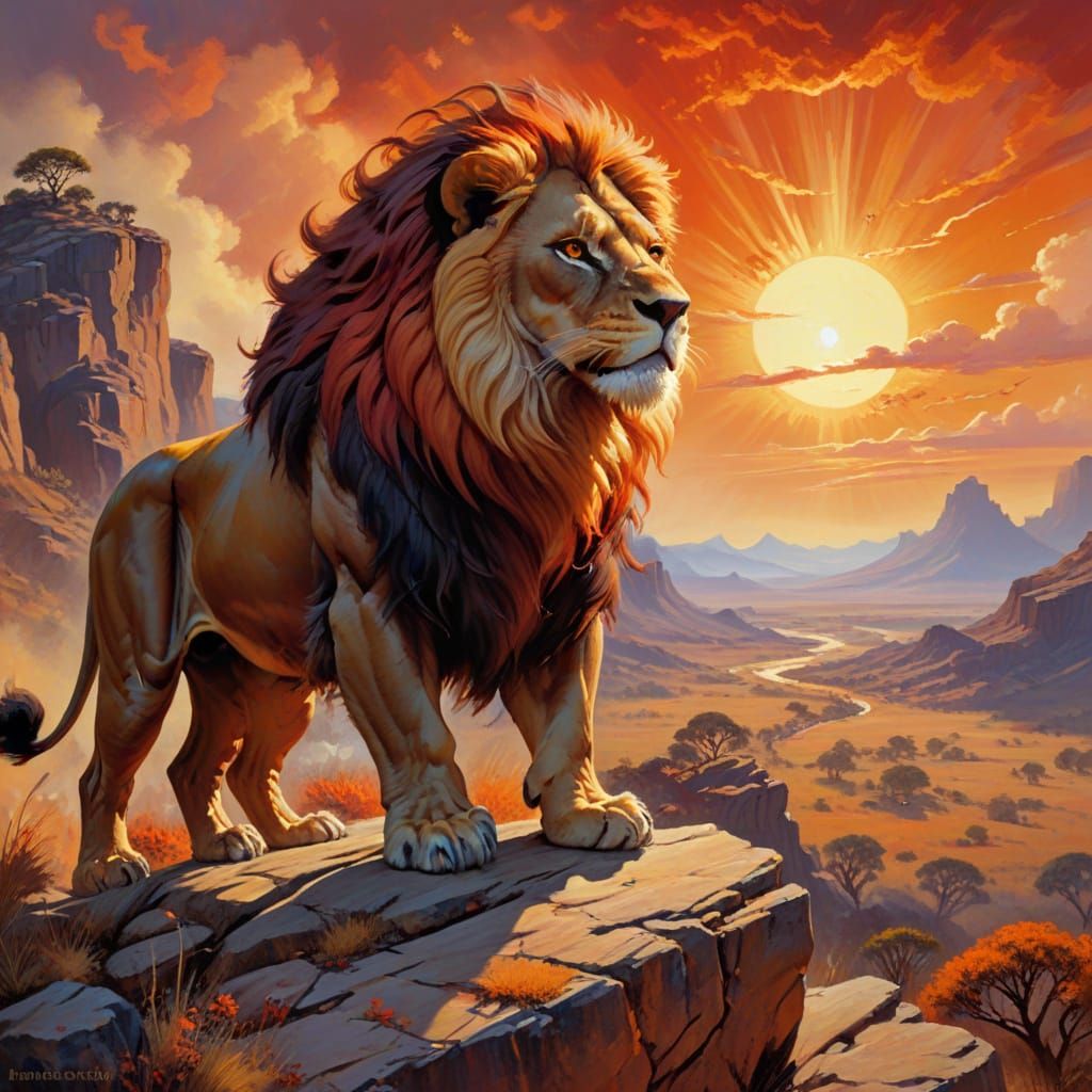 Majestic Lion King of the Blazing Savanna