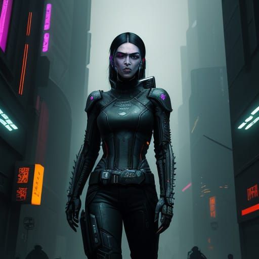 Cyberpunk Goddess in Neon Cityscape