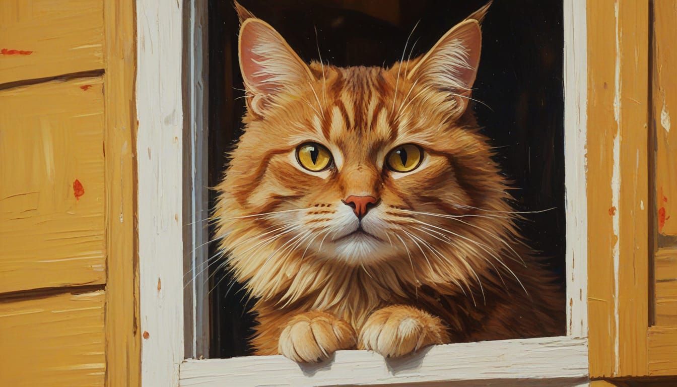 Cold Cat Asks to Be Let In: Gouache Impression