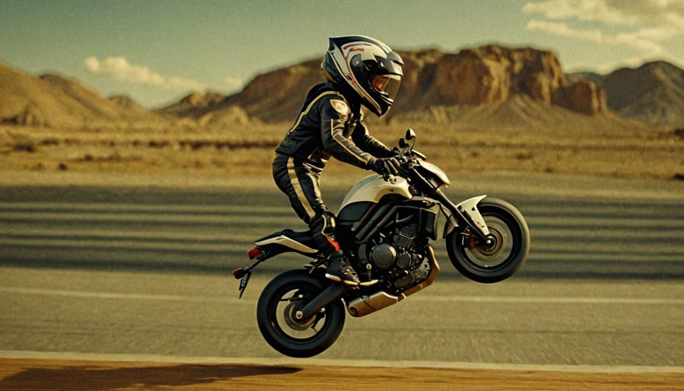 Miniature Biker Wheelie on Toy Race Track