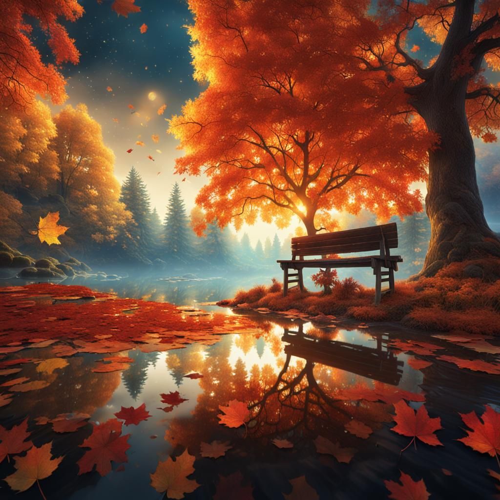 Luminescent Double Exposure Fall Scene: Detailed Matte Paint...