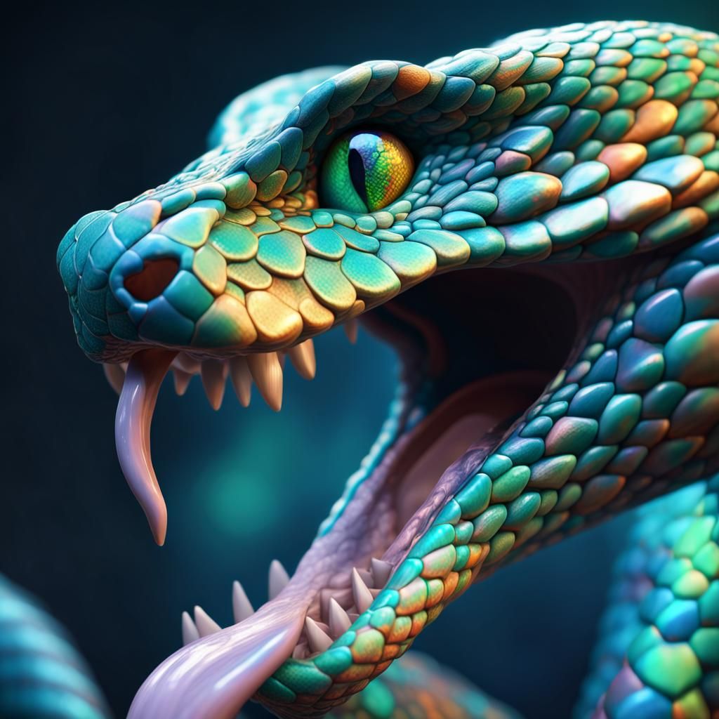 Opal Scaled Snake Goddess: Hyperrealistic Digital Art