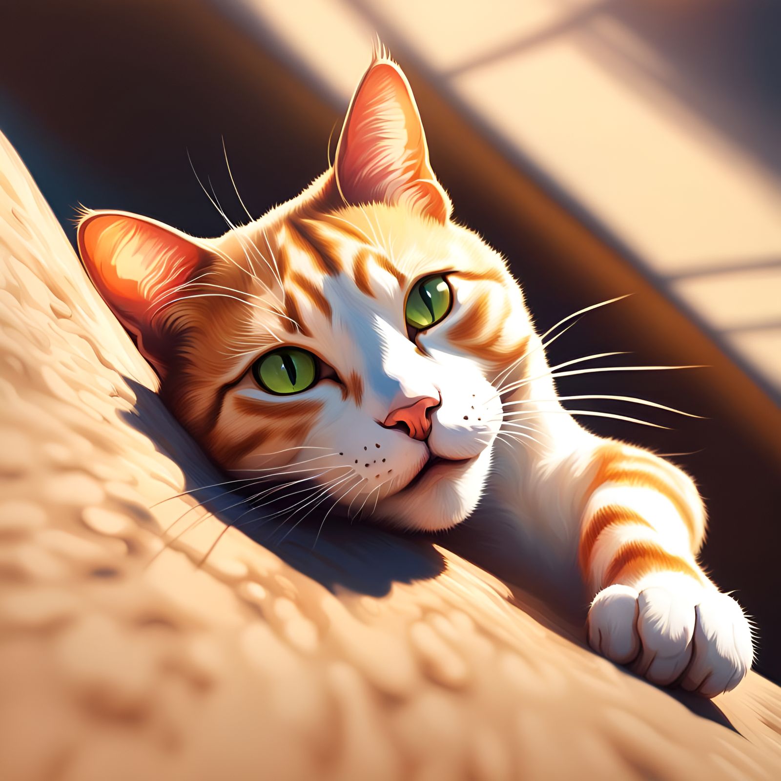 Cat Sunbathing in Hyperrealistic Splash Art Style
