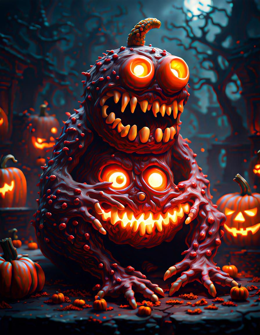 Halloween Pretzel Monster in Dark Fantasy Style