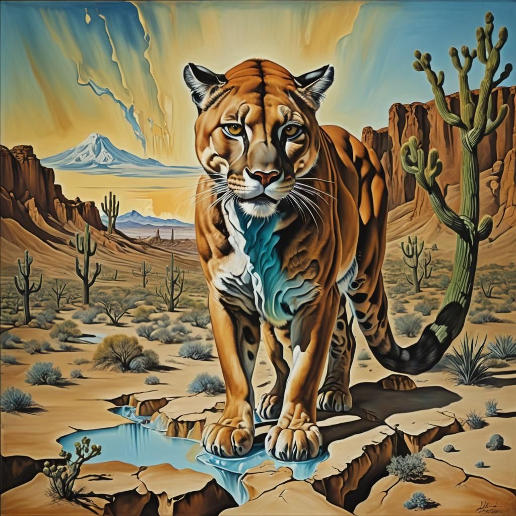 Surreal Cougar in Arizona: A Melting Oil Painting