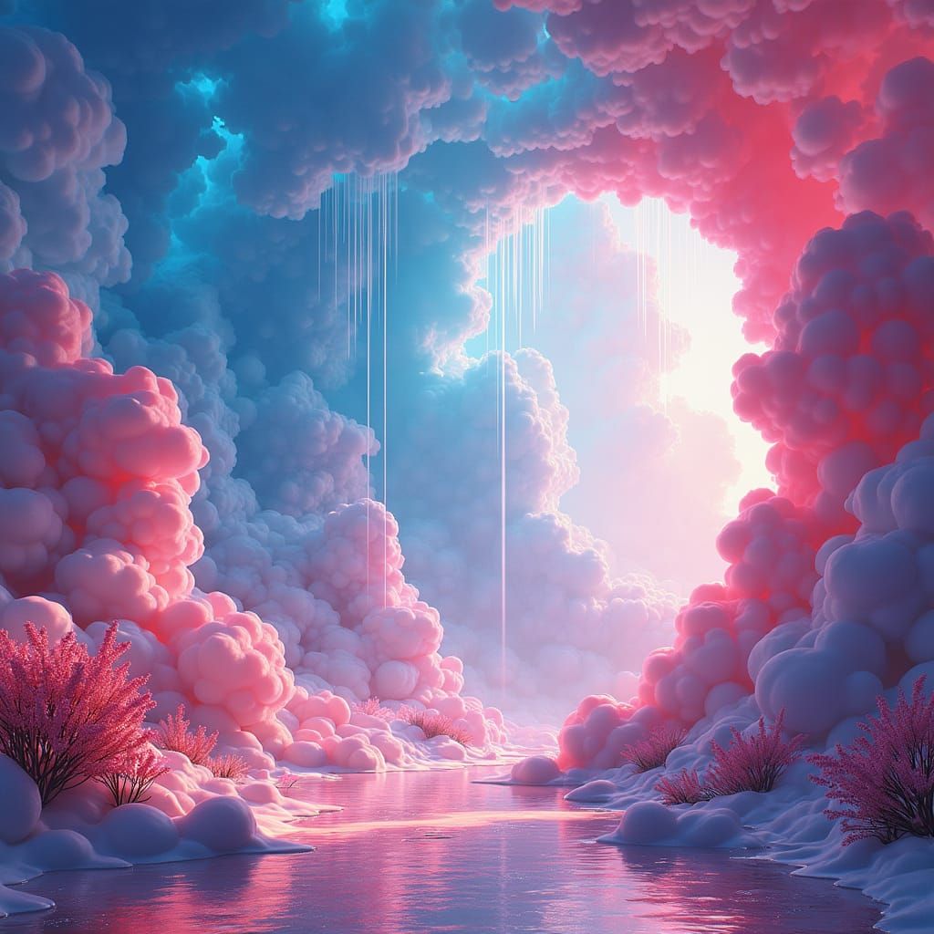 Celestial Drizzle in Sky Blue, Pink, and Red