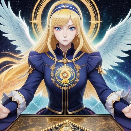 Anime Girl with Phoenix Tarot Cards in Digital Art