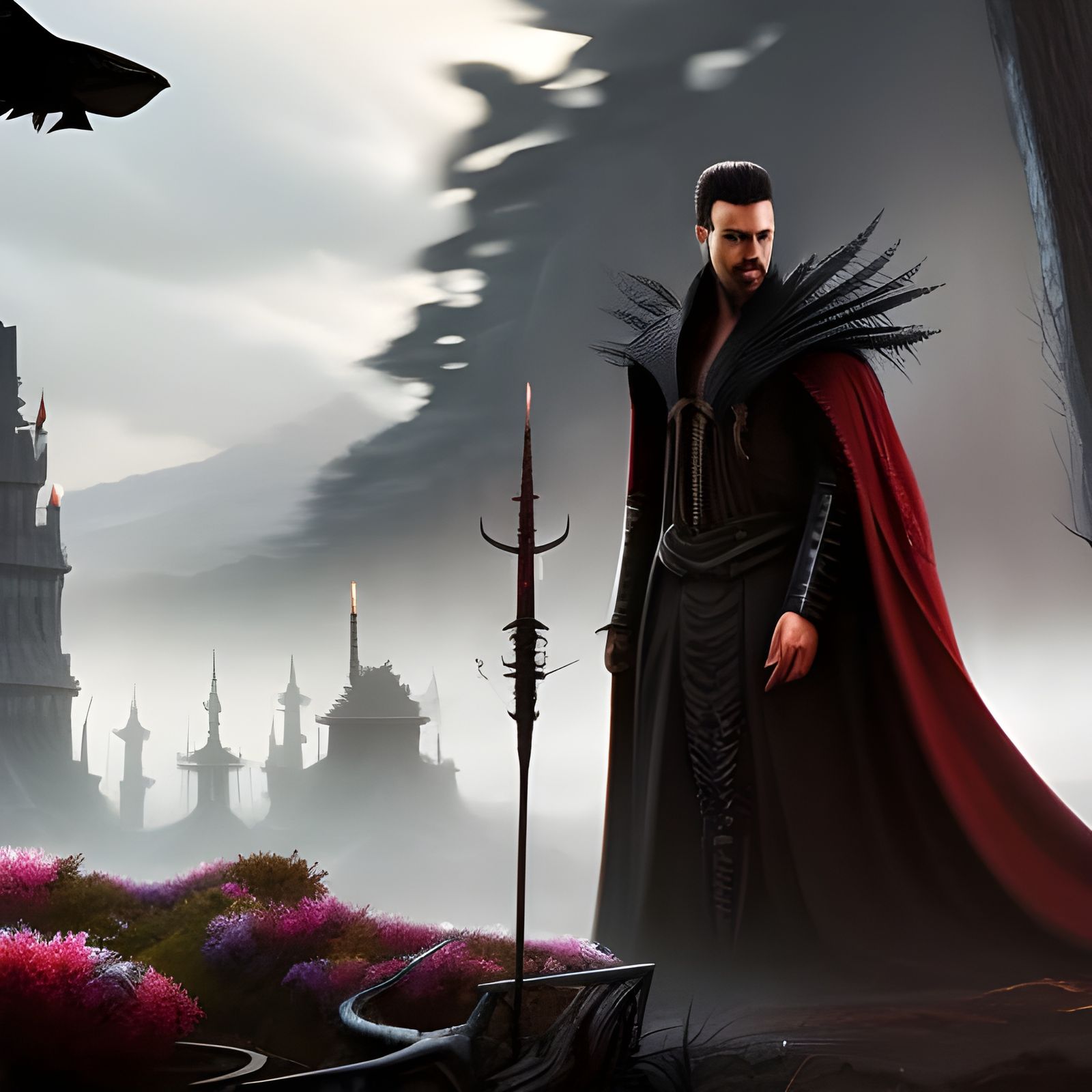 Classic Vampire in Dark Library: Hyperrealistic Digital Art