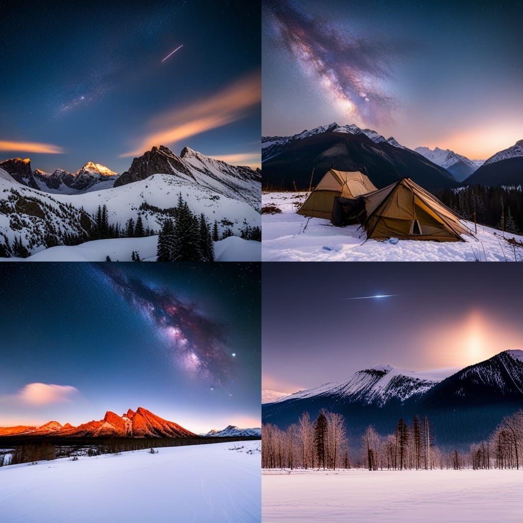 Shooting Star Over Winter Mountains at Night