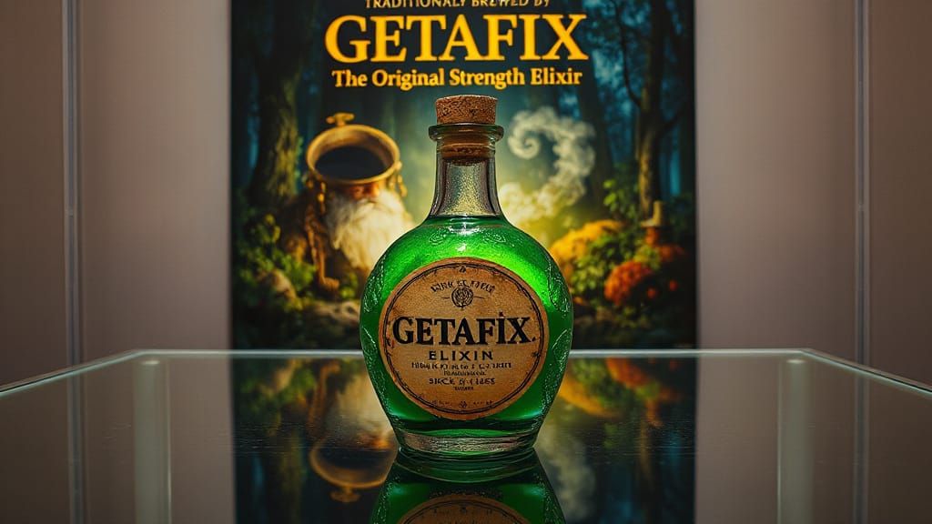 Vintage-Style Potion Bottle on Modern Display in Radiant Gre...