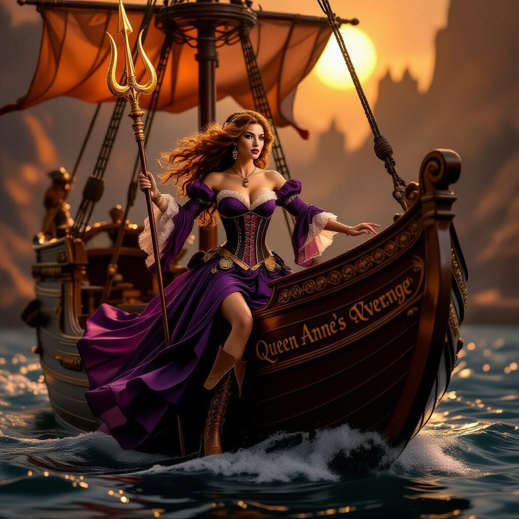 Pirate Queen on Chocolate Ship, Surreal Style