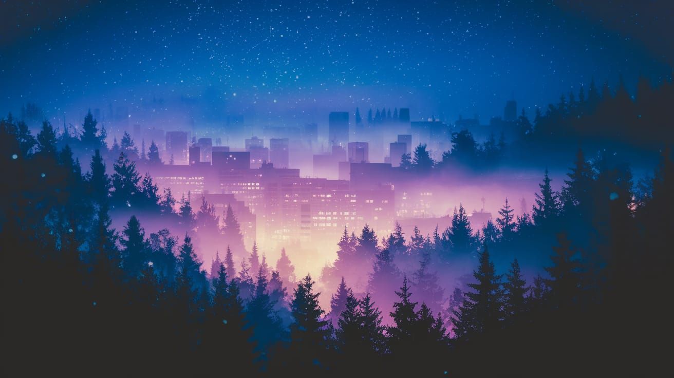 Surreal Cityscape Under Ethereal Mist