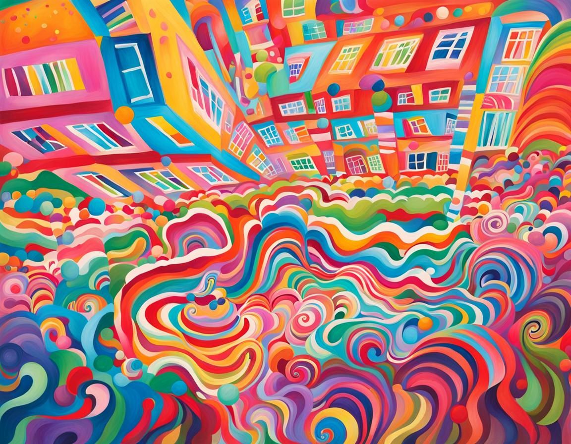 Vibrant Wanderer in Candyland Gouache Wonderland