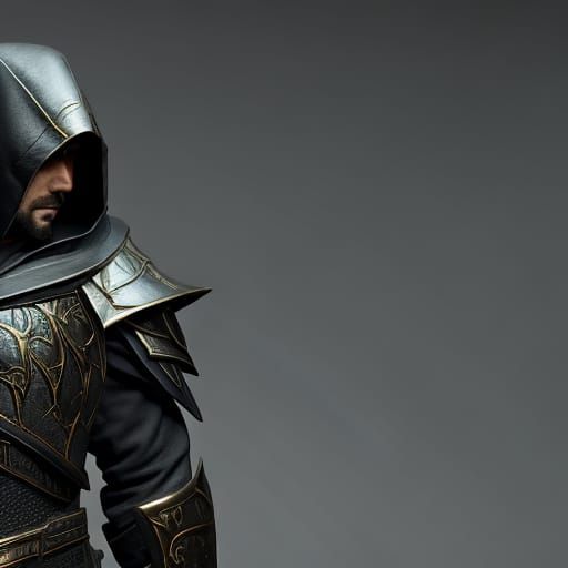 Half-Elf Assassin in Black Hooded Armor