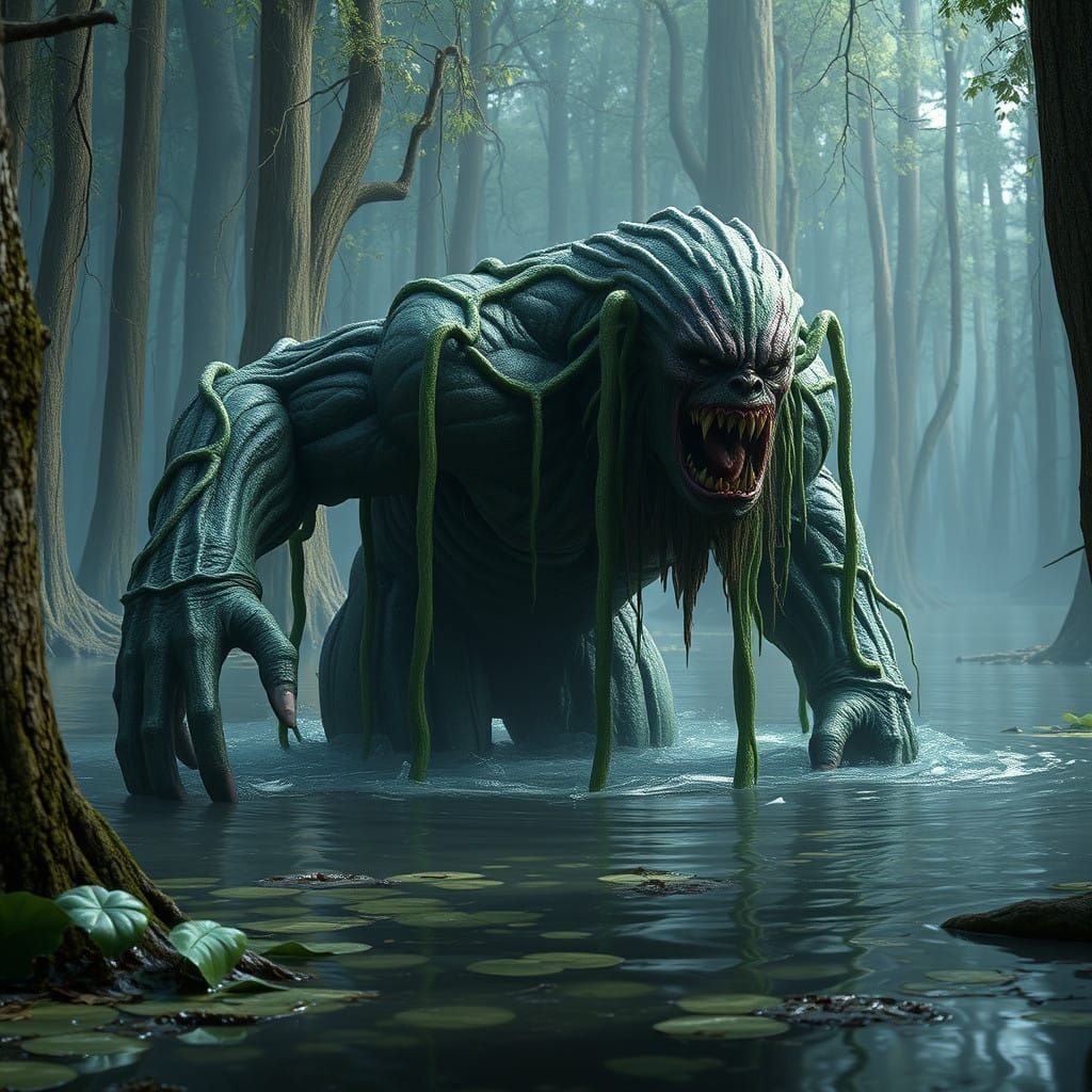 Swamp Monster Emerges in Fantastical Matte Painting Style