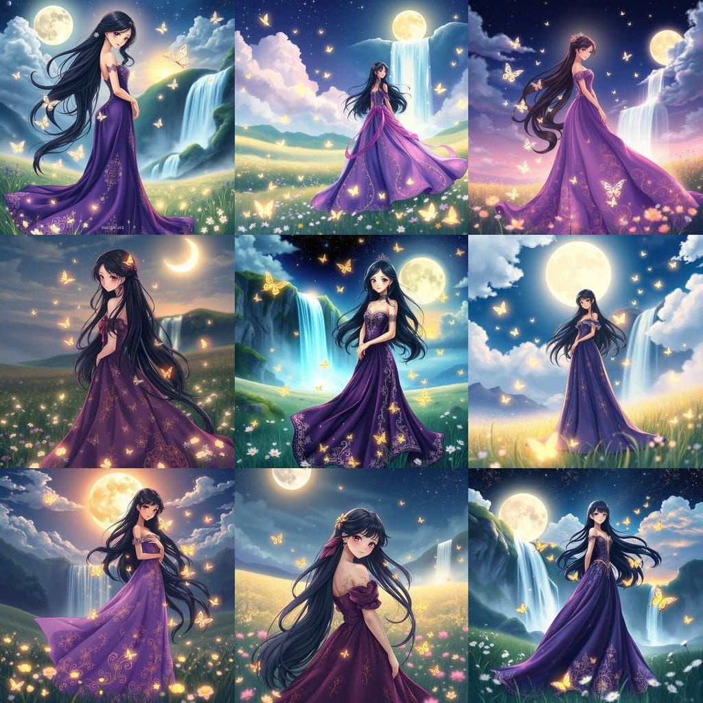 Anime Princess Under Silvery Moonlight