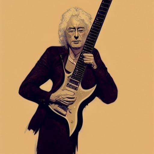 Jimmy Page Double Neck Guitar Portrait