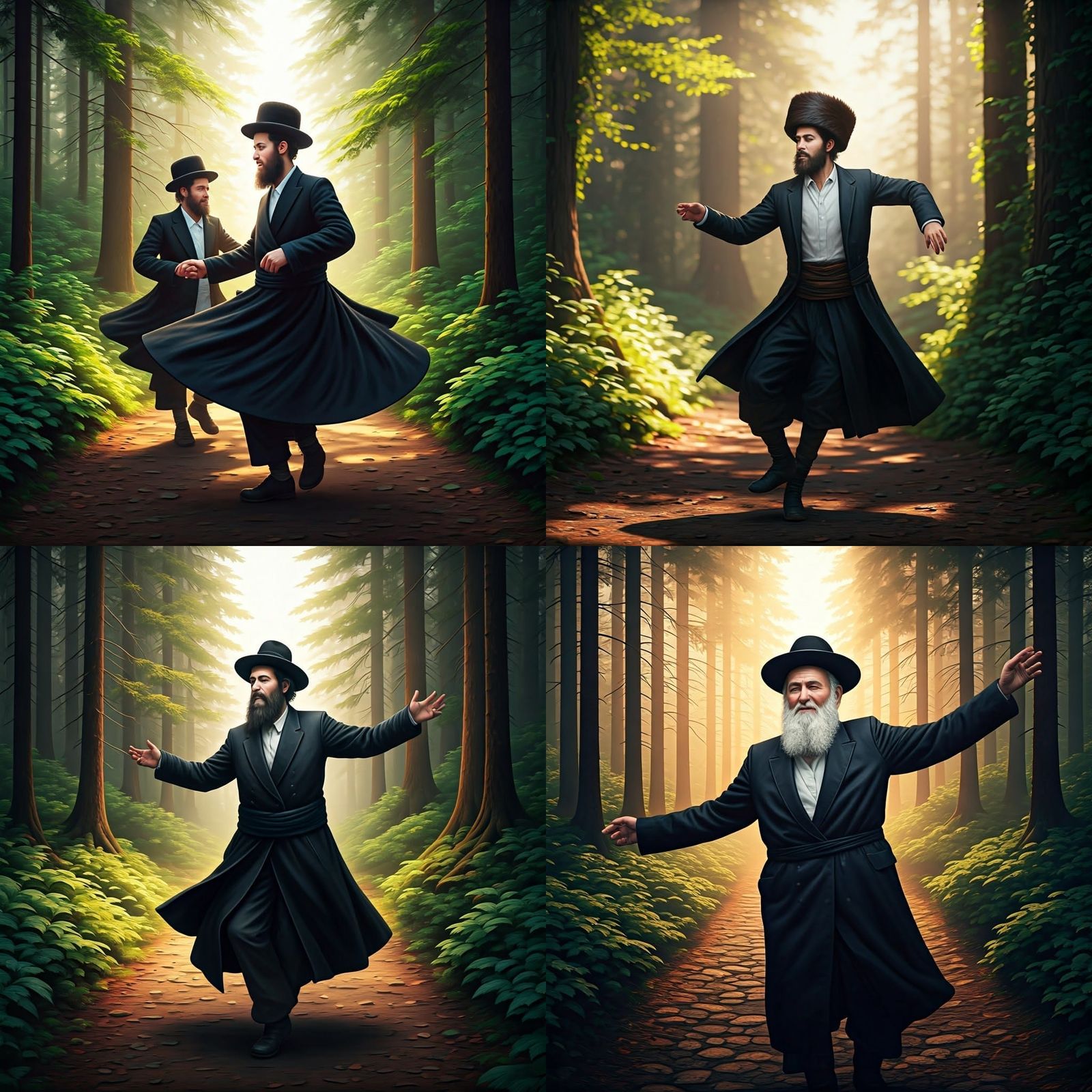 Hasidic Breslav Dance in Forest: 3D Render