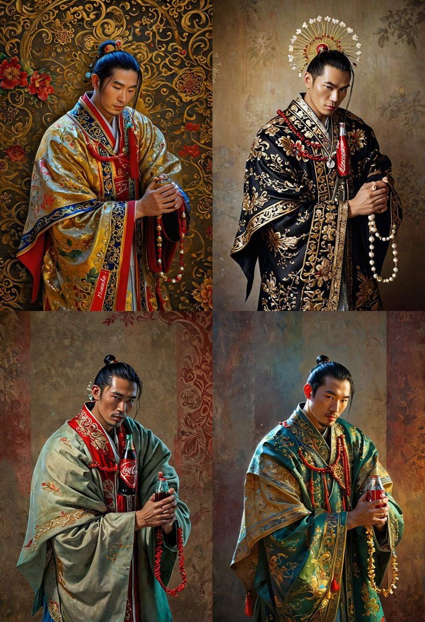Ethereal Chinese Groom in Iridescent Oil Painting