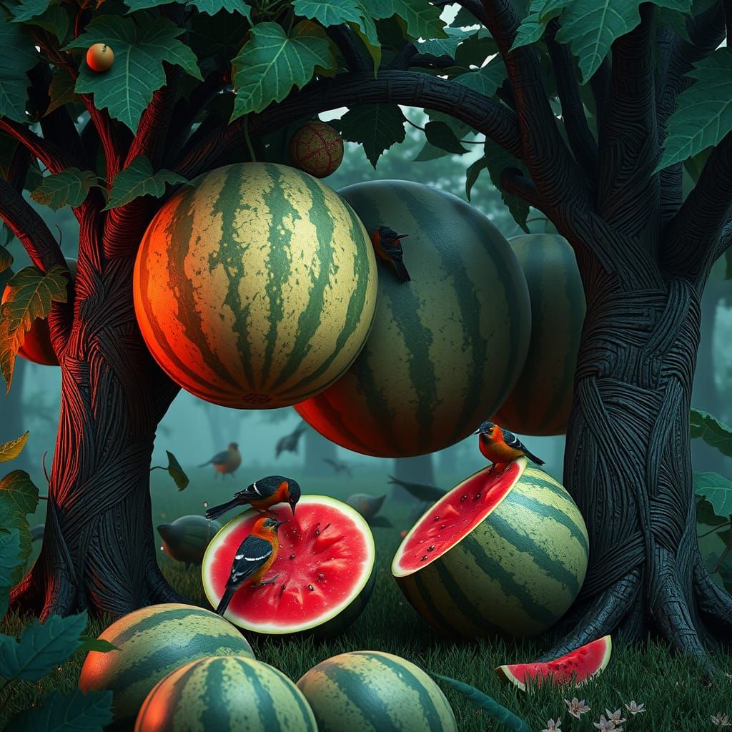 Fantastical Watermelon Trees in Vibrant Colors