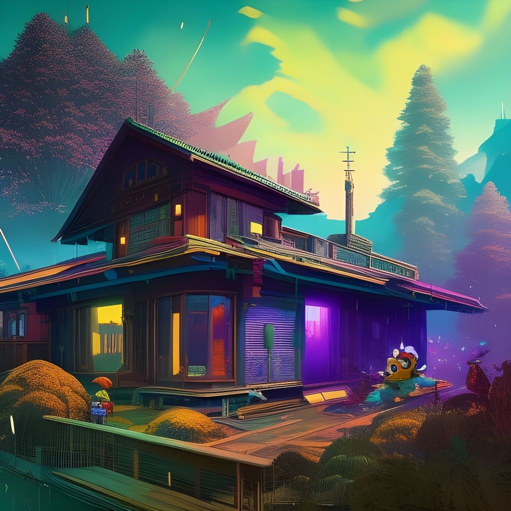 Cyberpunk Caravan with Dragons in Cel-Shaded Style