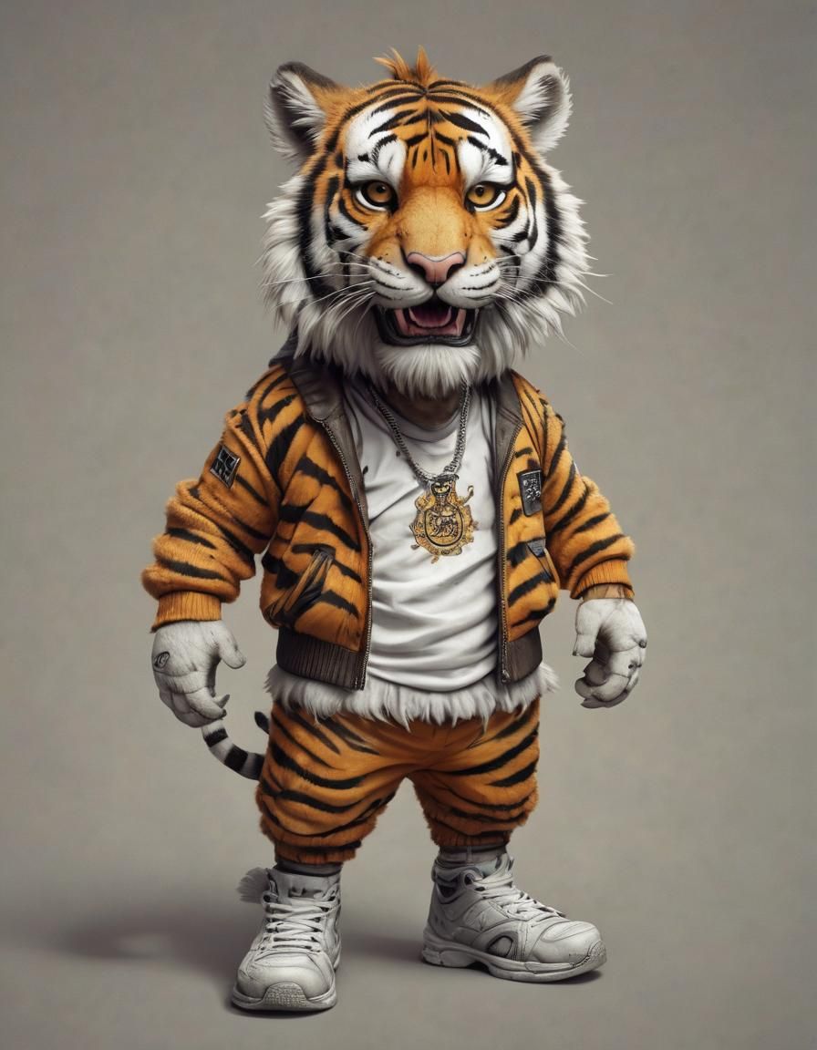 Fluffy Tiger in Hip-Hop Outfit Caricature