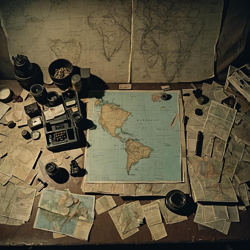 Dimly Lit Bunker with South America Map