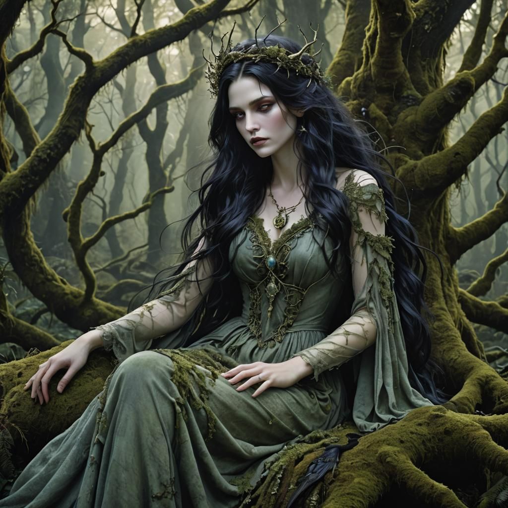 Enchanted Forest Maiden with Glowing Locket