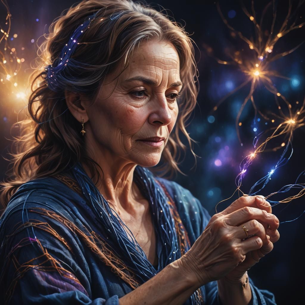 Indigo Light Weaver Portrait in Oil Painting Style