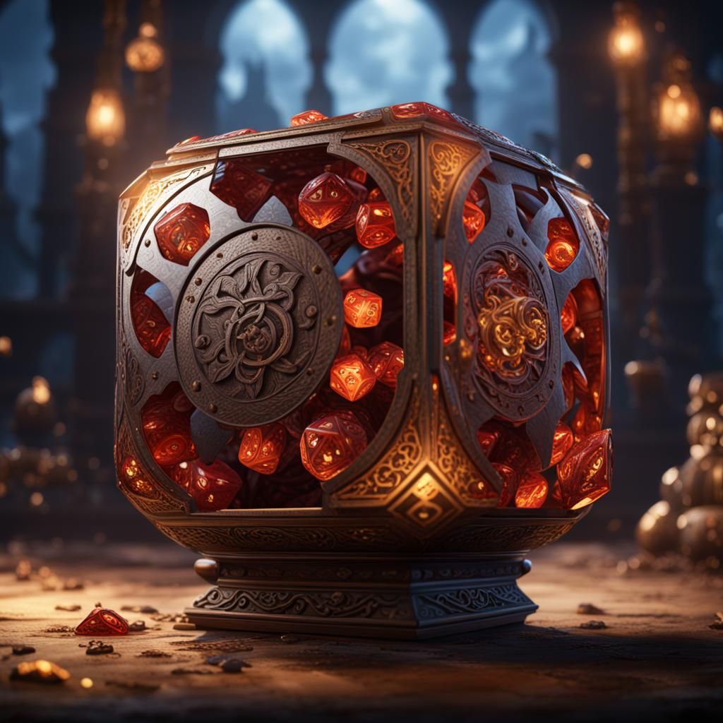 Dice Cube in Orb: Detailed Matte Painting