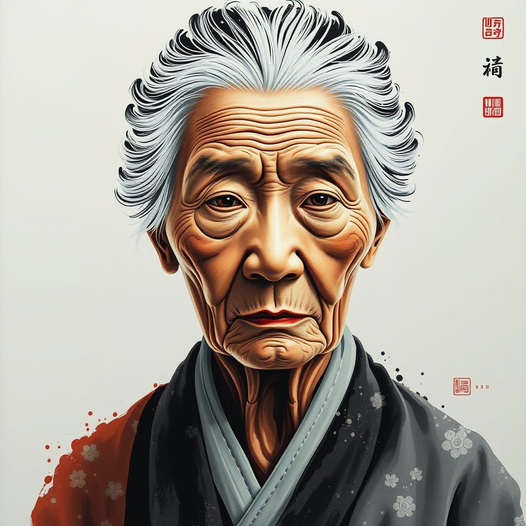 Serene Korean Matriarch in Elegant Oil Portrait