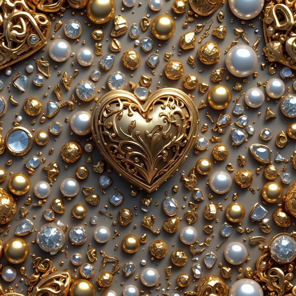 Dazzling Golden Heart with Jewels in 3D